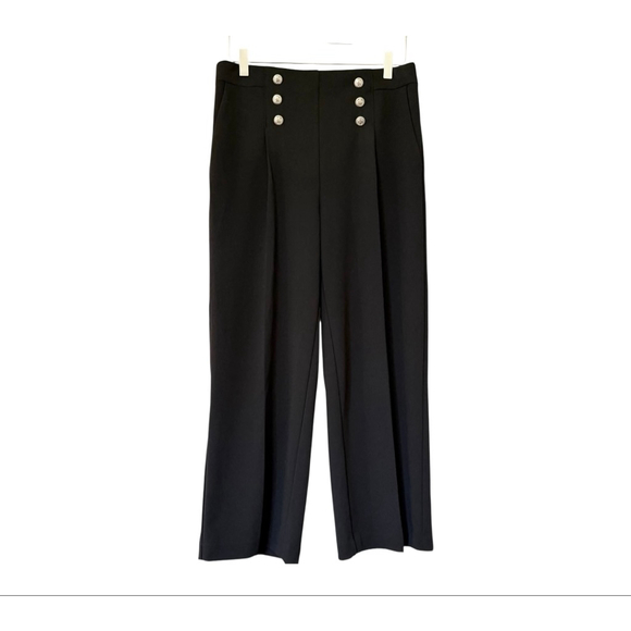 NWT Women's Jules & Leopold Black Silver Button Pull-on Wide Leg Crop Pants M - Picture 1 of 11